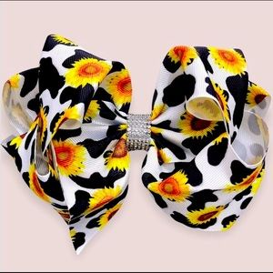 Cow Print Sunflower Hair Bow Clip 7.5 inch